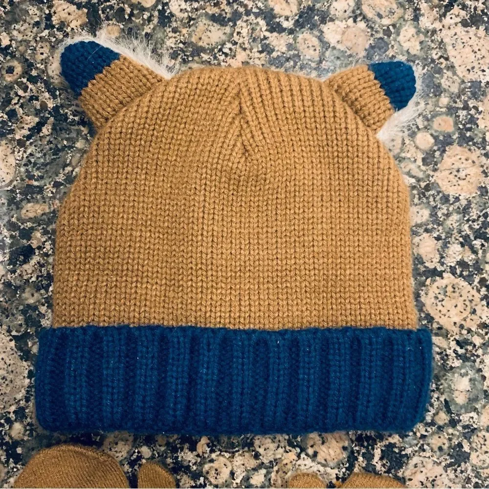 Toddler Cute Animal Beanie Hat & Mitten Set